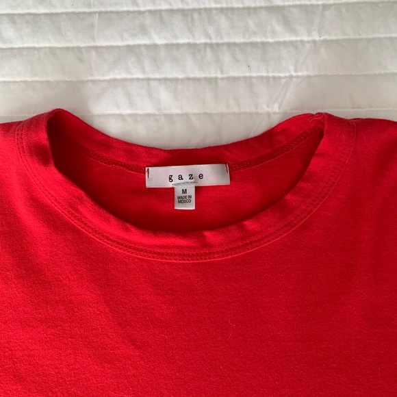 Gaze Cropped Top Crewneck Long Sleeve Red Shirt Black White Stripe Women Size M - Picture 3 of 10